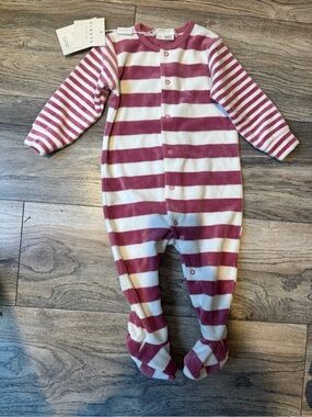 Firsts Pink and White Striped Fleece Footed One-Piece-9 months